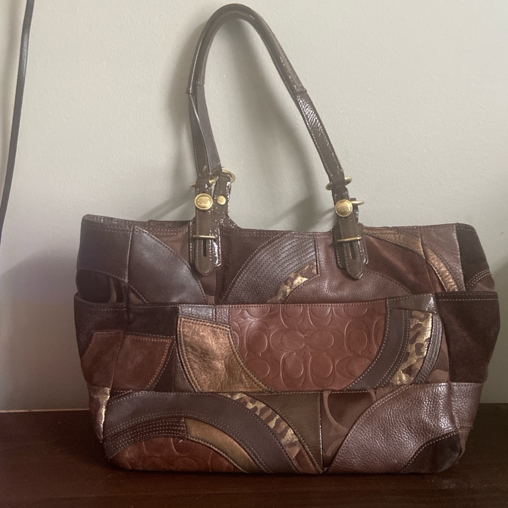 Coach Brown Leather Shoulder Bag with Textured Design